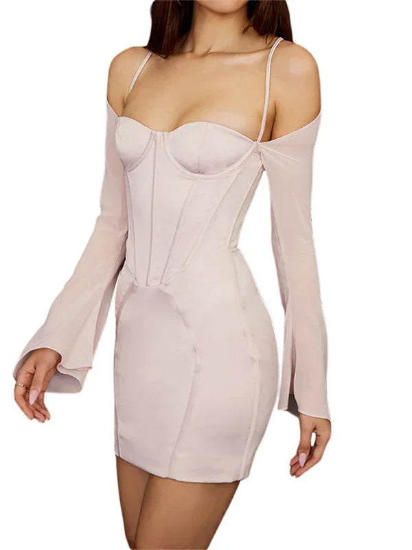Romantic Pink Satin Bodycon Mini Dress