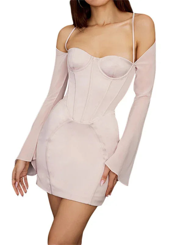 Romantic Pink Satin Bodycon Mini Dress