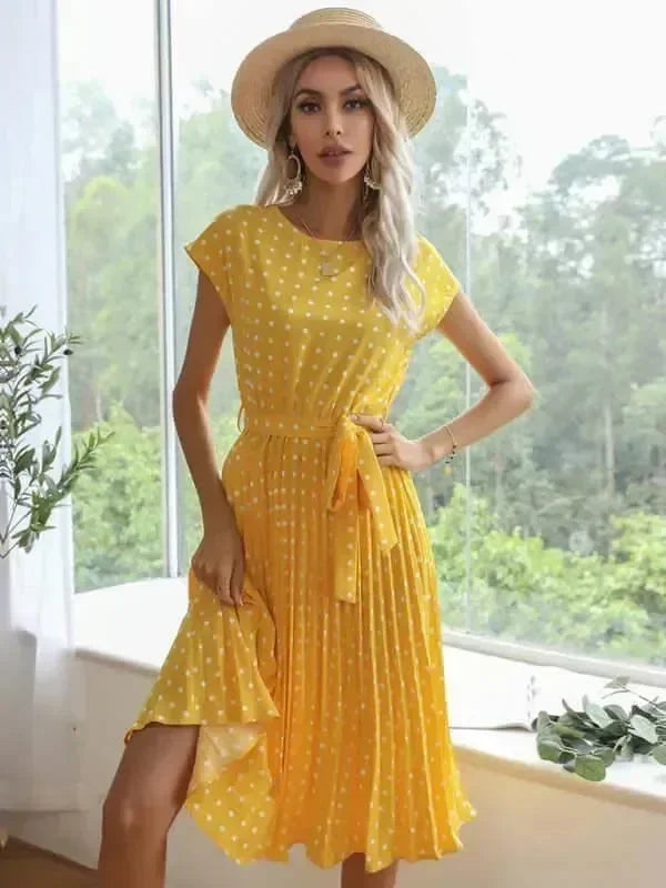 Romantic Polka Dot Chiffon Midi Dress fashion image