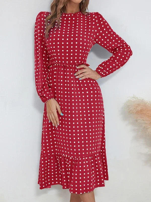 Romantic Polka Dot Cotton Midi Dress