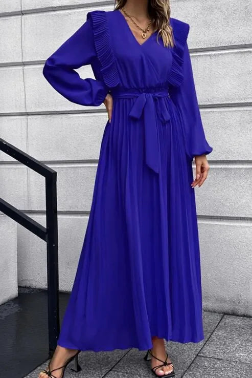 Romantic Red Pleated Wrap Maxi Dress