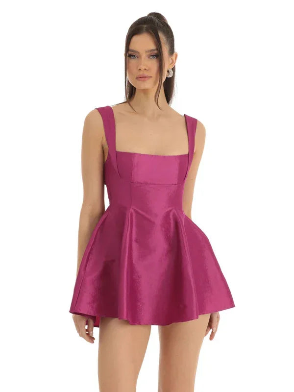 Romantic Satin Bow Skater Mini Dress fashion image