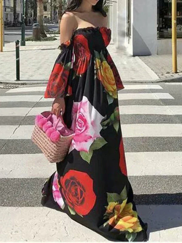 Romantic White Floral Chiffon Maxi Dress fashion image