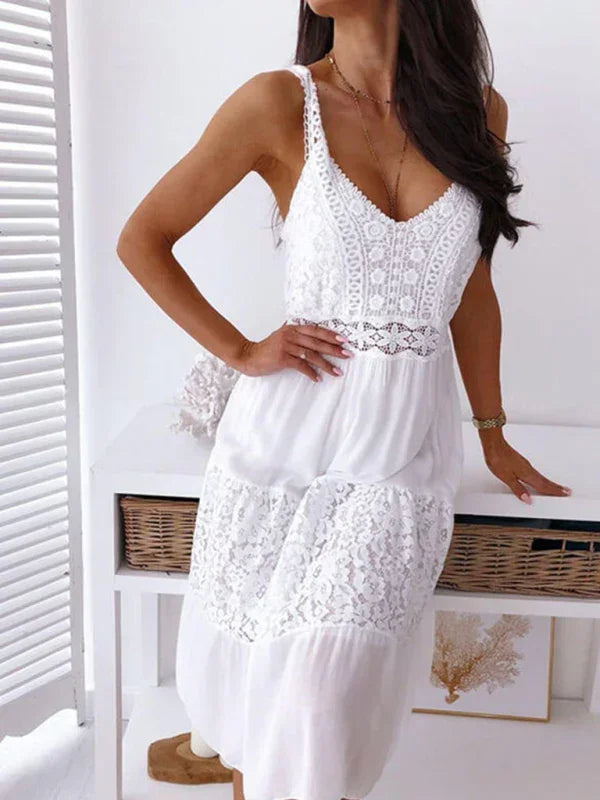 Romantic White Lace Midi Dress