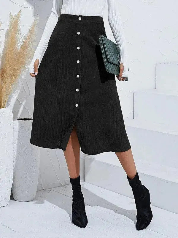 Single Breasted Midi Skirt-Women's Skirt-LeStyleParfait
