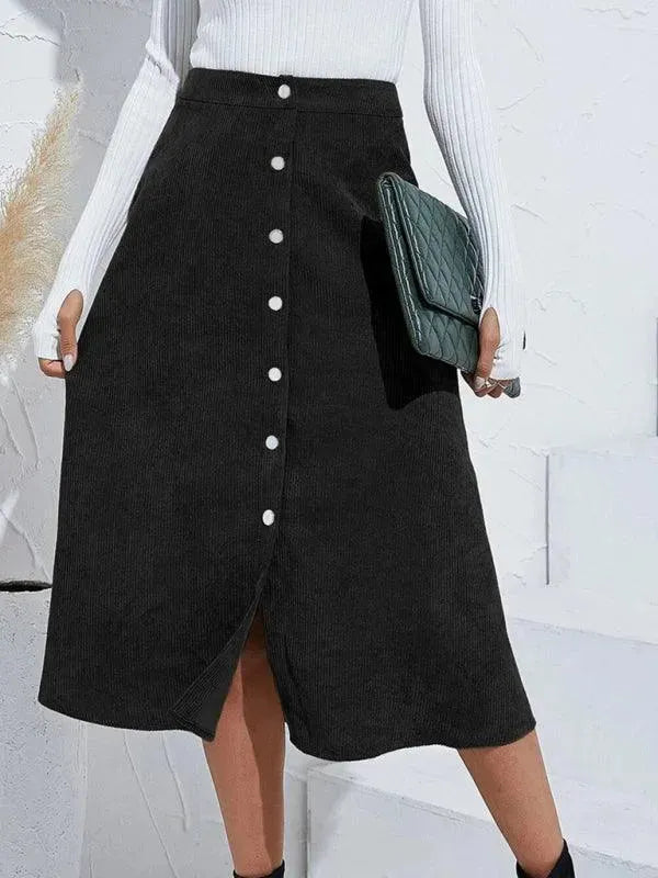 Single Breasted Midi Skirt-Women's Skirt-LeStyleParfait