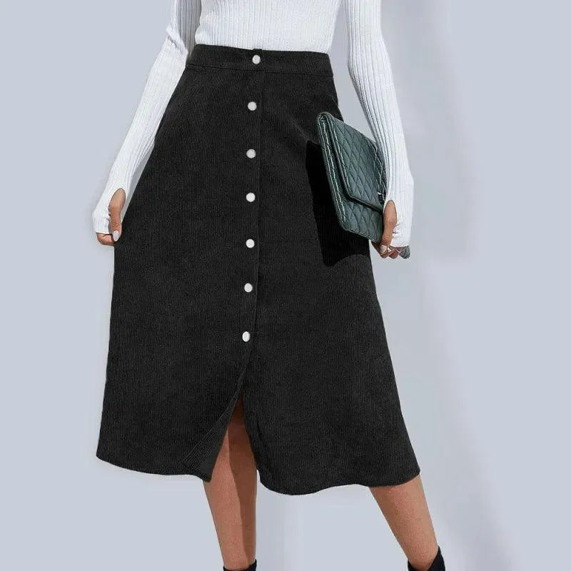 Single Breasted Midi Skirt-Women's Skirt-LeStyleParfait