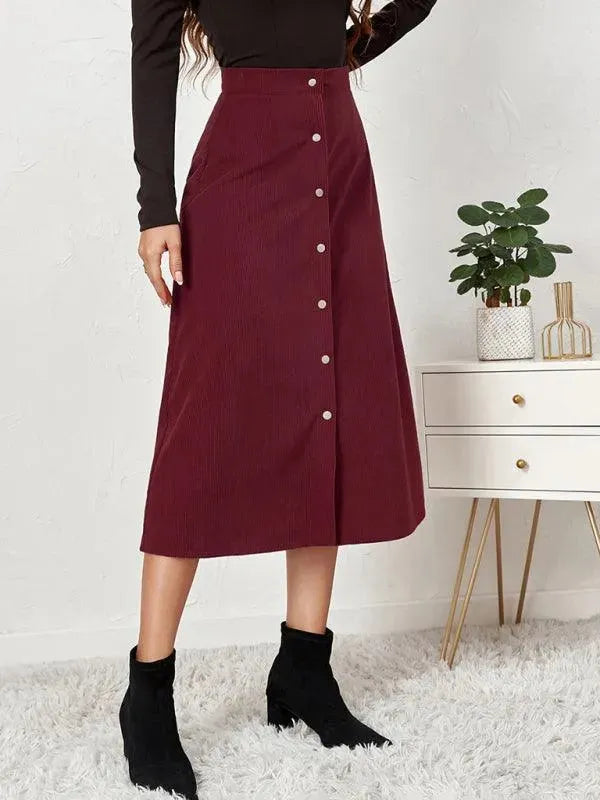 Single Breasted Midi Skirt-Women's Skirt-LeStyleParfait