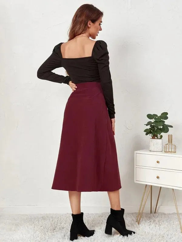 Single Breasted Midi Skirt-Women's Skirt-LeStyleParfait