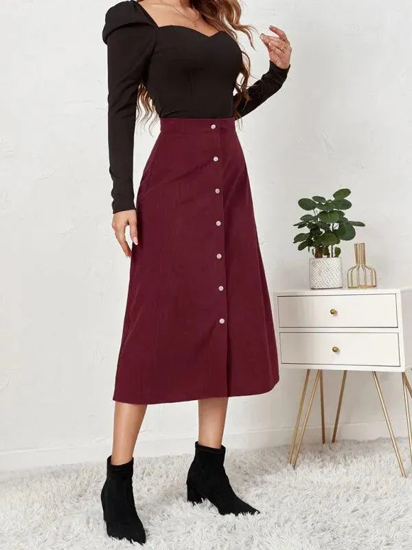 Single Breasted Midi Skirt-Women's Skirt-LeStyleParfait
