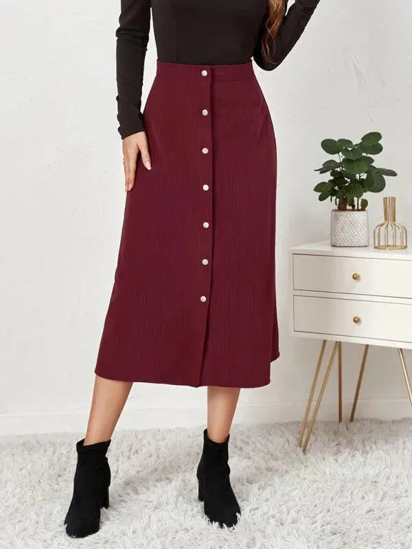 Single Breasted Midi Skirt-Women's Skirt-LeStyleParfait