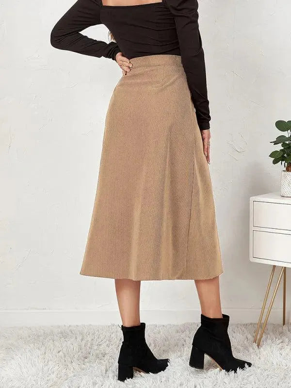 Single Breasted Midi Skirt-Women's Skirt-LeStyleParfait