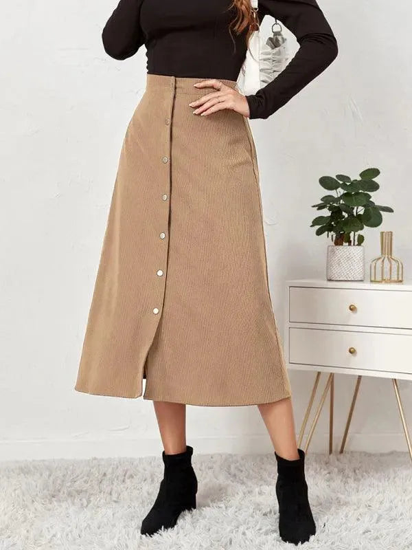 Single Breasted Midi Skirt-Women's Skirt-LeStyleParfait
