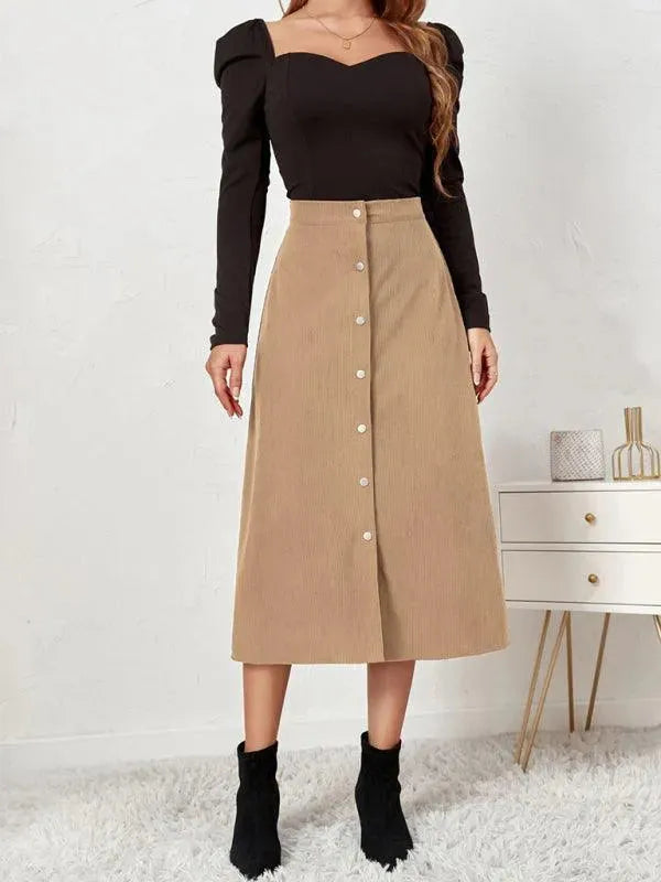 Single Breasted Midi Skirt-Women's Skirt-LeStyleParfait