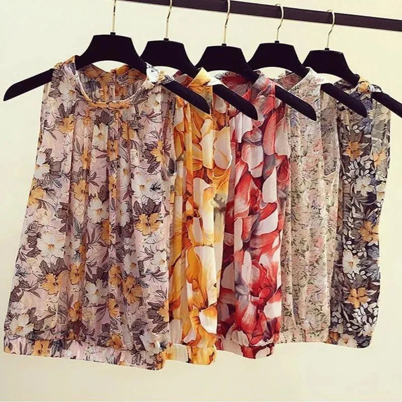 Sleeveless Chiffon Floral Top - Women Tops - LeStyleParfait
