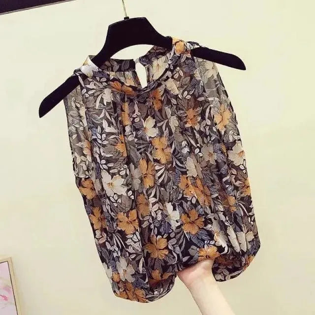 Sleeveless Chiffon Floral Top - Women Tops - LeStyleParfait