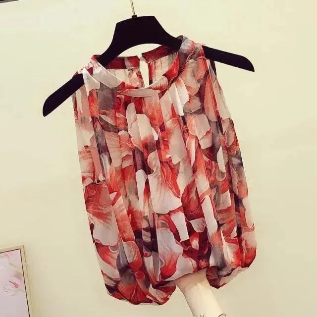 Sleeveless Chiffon Floral Top - Women Tops - LeStyleParfait