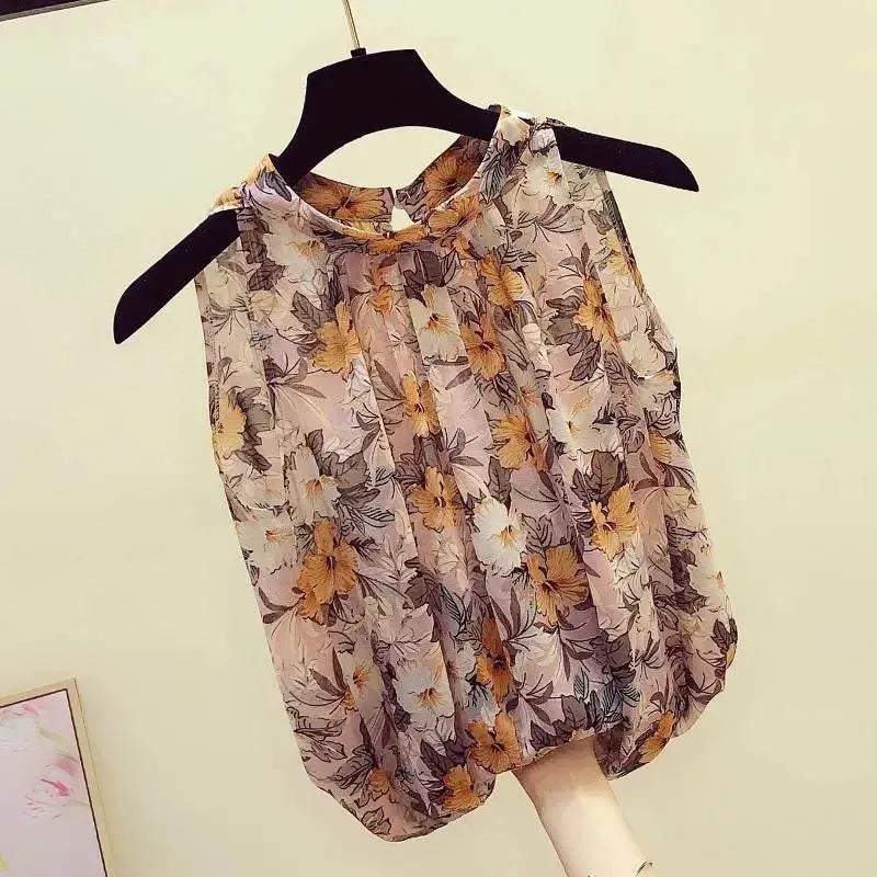 Sleeveless Chiffon Floral Top - Women Tops - LeStyleParfait