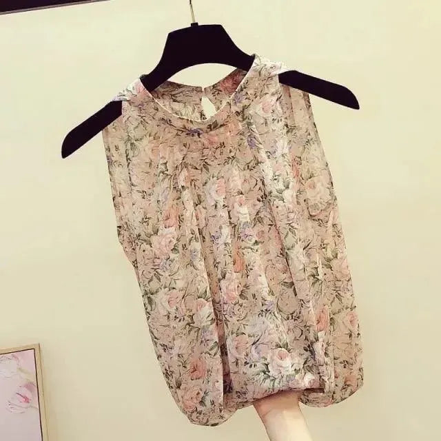 Sleeveless Chiffon Floral Top - Women Tops - LeStyleParfait