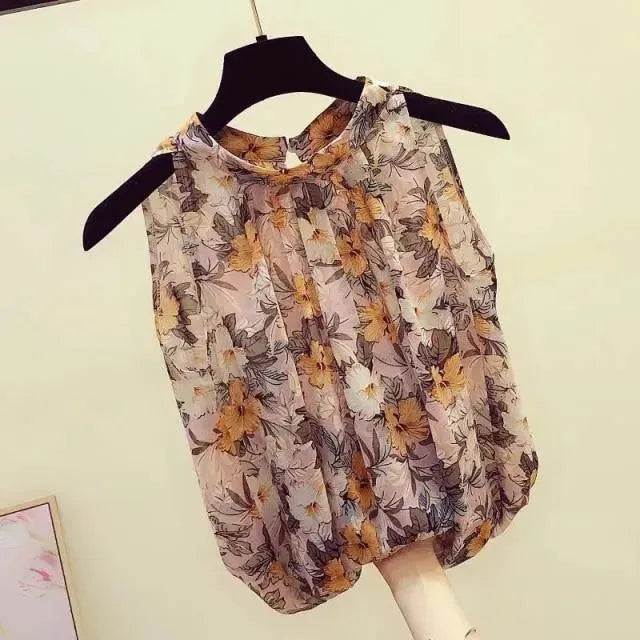 Sleeveless Chiffon Floral Top - Women Tops - LeStyleParfait