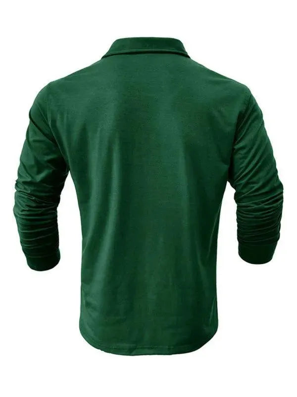 Solid Long Sleeve Men Polo Shirt-Polo Shirt-LeStyleParfait