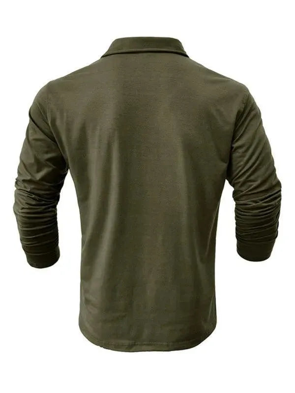 Solid Long Sleeve Men Polo Shirt-Polo Shirt-LeStyleParfait