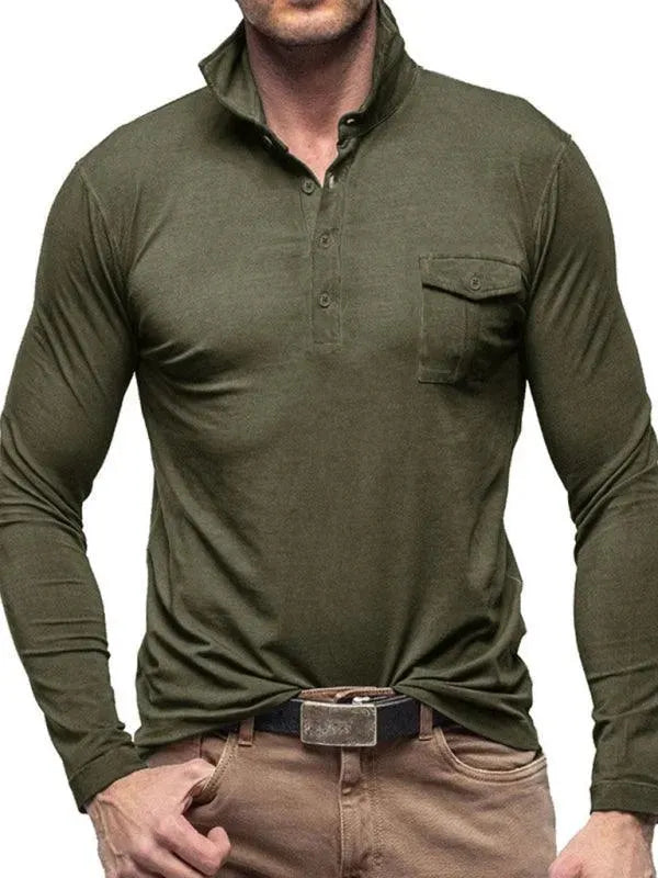 Solid Long Sleeve Men Polo Shirt-Polo Shirt-LeStyleParfait