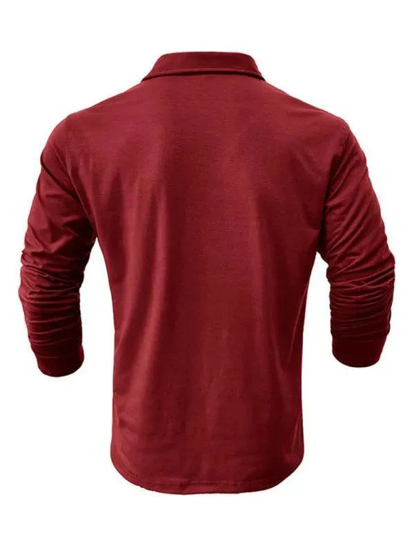 Solid Long Sleeve Men Polo Shirt-Polo Shirt-LeStyleParfait