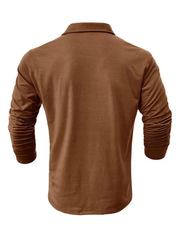 Solid Long Sleeve Men Polo Shirt-Polo Shirt-LeStyleParfait