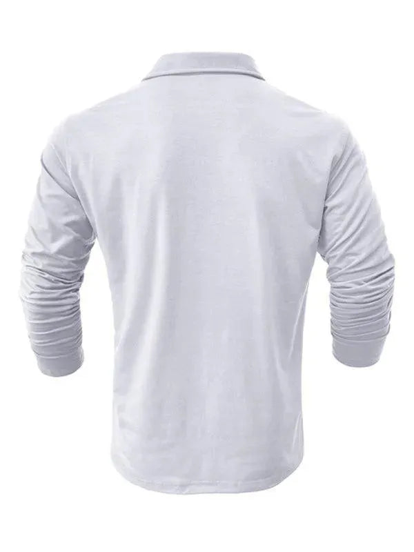 Solid Long Sleeve Men Polo Shirt-Polo Shirt-LeStyleParfait