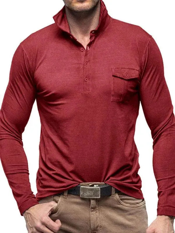 Solid Long Sleeve Men Polo Shirt-Polo Shirt-LeStyleParfait