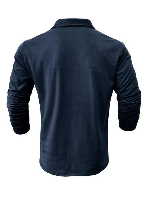 Solid Long Sleeve Men Polo Shirt-Polo Shirt-LeStyleParfait