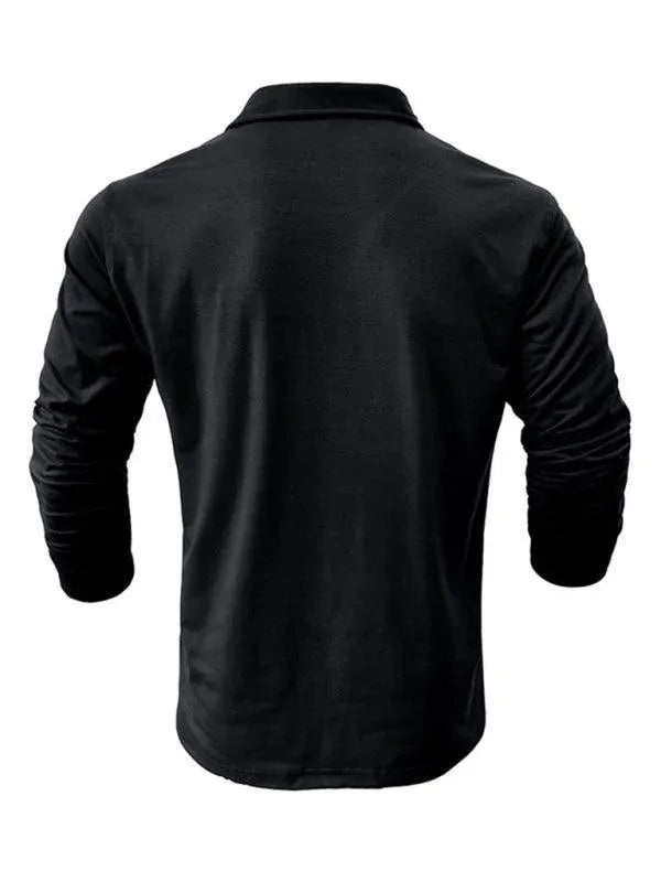 Solid Long Sleeve Men Polo Shirt-Polo Shirt-LeStyleParfait