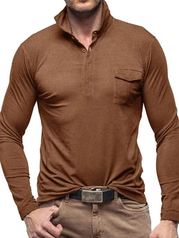 Solid Long Sleeve Men Polo Shirt-Polo Shirt-LeStyleParfait