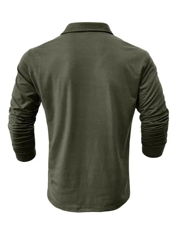Solid Long Sleeve Men Polo Shirt-Polo Shirt-LeStyleParfait