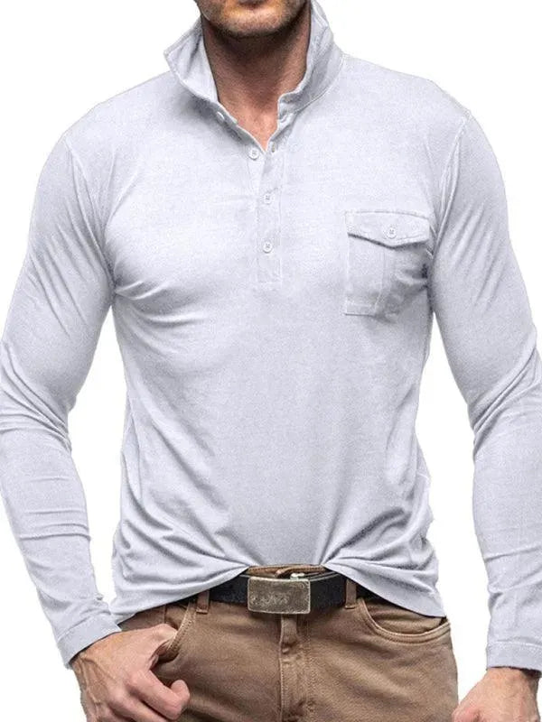 Solid Long Sleeve Men Polo Shirt-Polo Shirt-LeStyleParfait