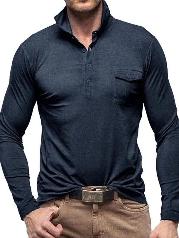 Solid Long Sleeve Men Polo Shirt-Polo Shirt-LeStyleParfait