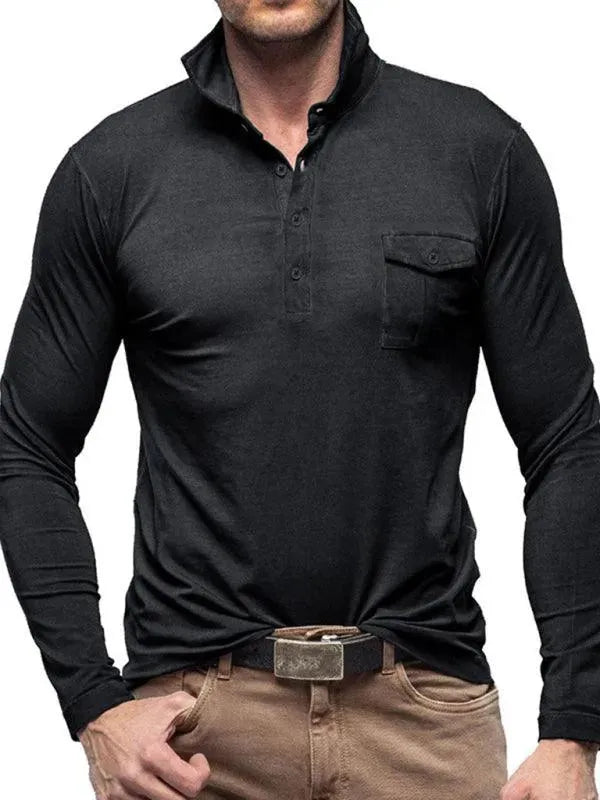 Solid Long Sleeve Men Polo Shirt-Polo Shirt-LeStyleParfait