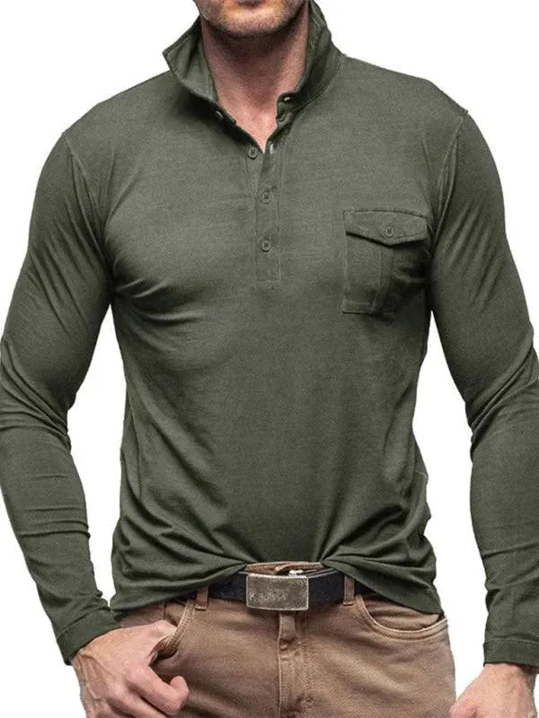 Solid Long Sleeve Men Polo Shirt-Polo Shirt-LeStyleParfait
