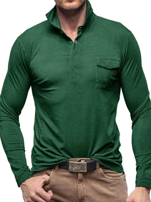 Solid Long Sleeve Men Polo Shirt-Polo Shirt-LeStyleParfait