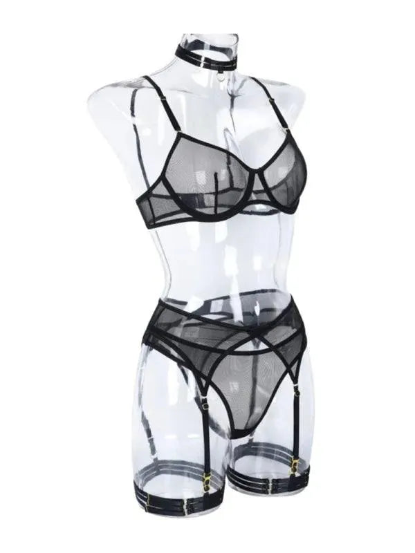Solid Mesh Ladies Lingerie Set - Lingerie Set - LeStyleParfait