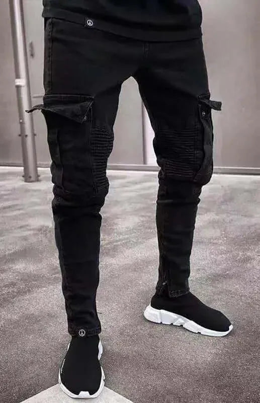 Black Men Cargo Jeans - Men's Jeans - LeStyleParfait