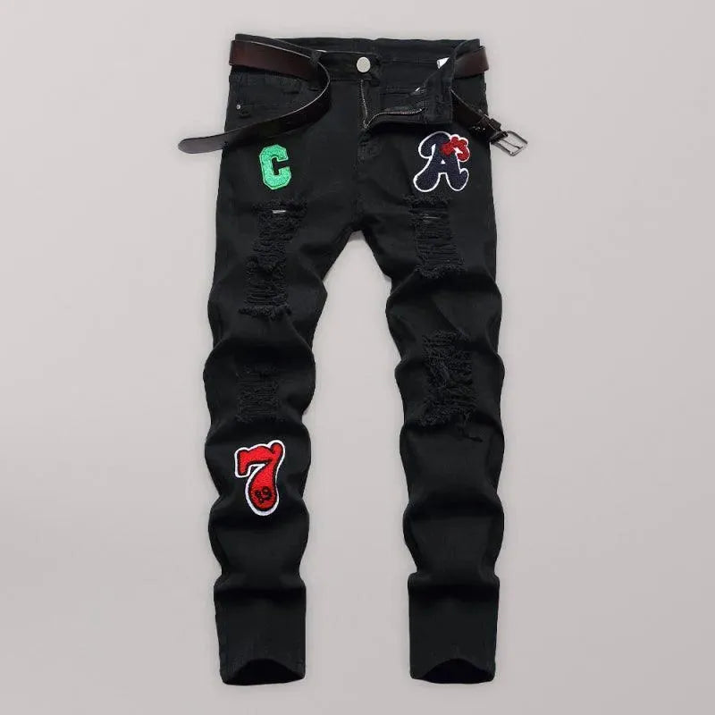 Patches Straight Leg Jeans - Men's Jeans - LeStyleParfait