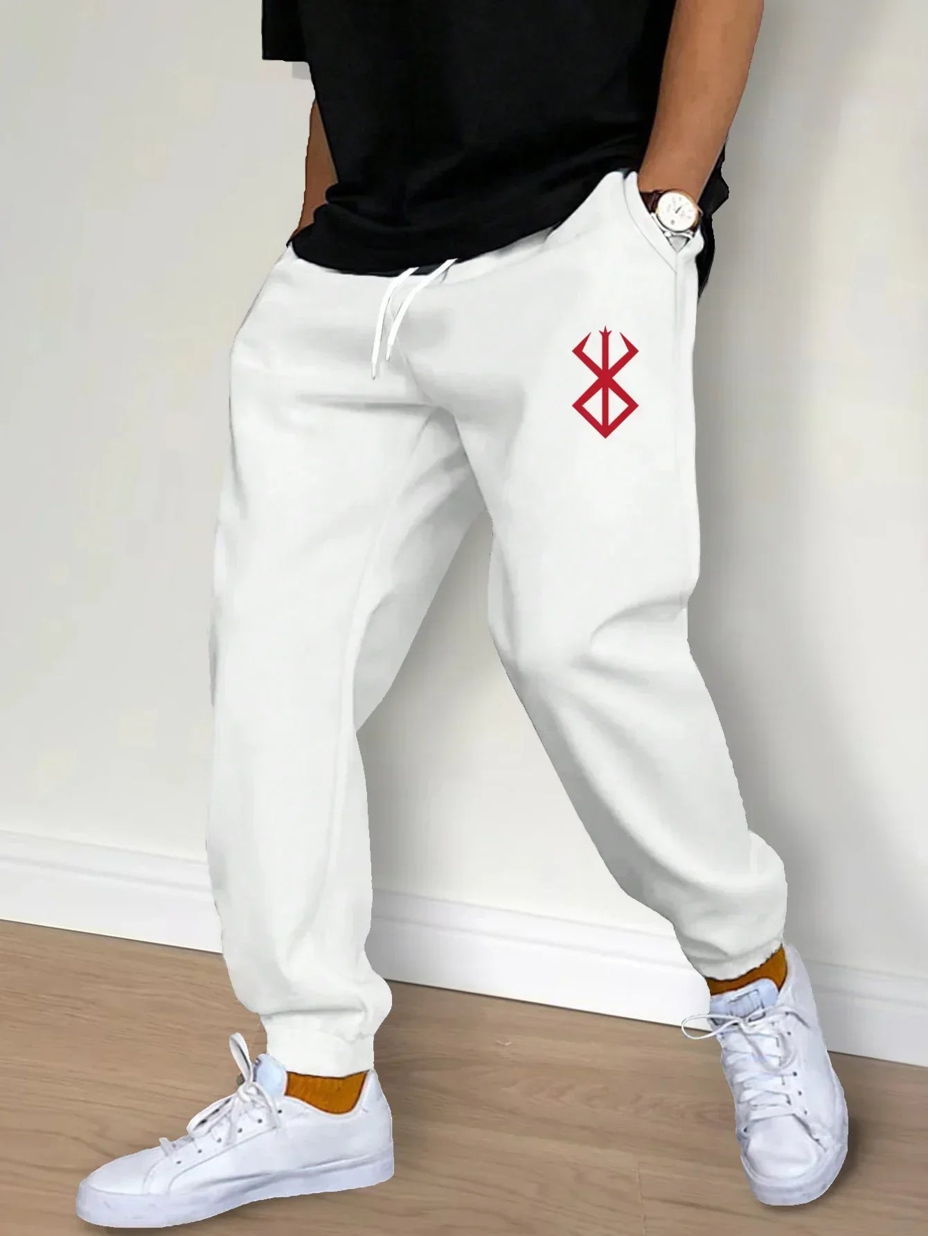 Streetwear Sporty Casual Men Jogger Pants - Mid-Rise Drawstring Waist