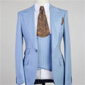 Sky Blue Striped Three Piece Suit - Three Piece Suit - LeStyleParfait