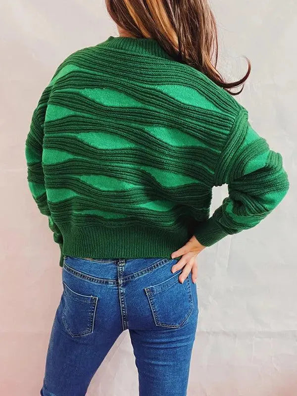 Striped Contrast Crewneck Short Cardigan