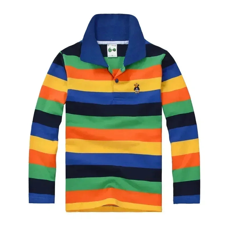 Striped Long Sleeve Polo Shirt for Kids-Polo Shirt-LeStyleParfait