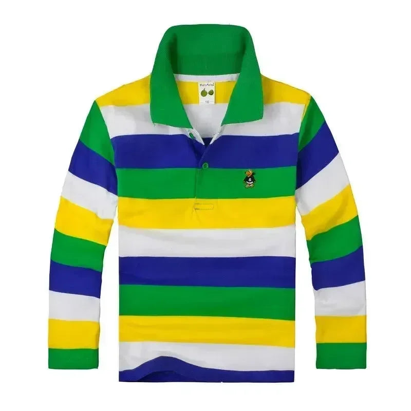 Striped Long Sleeve Polo Shirt for Kids-Polo Shirt-LeStyleParfait