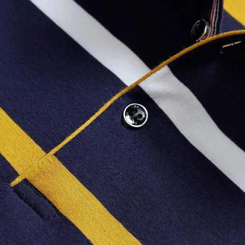 Striped Men Polo Shirt Cotton Long Sleeve-Polo Shirt-LeStyleParfait