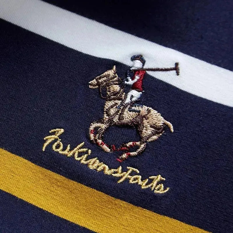 Striped Men Polo Shirt Cotton Long Sleeve-Polo Shirt-LeStyleParfait
